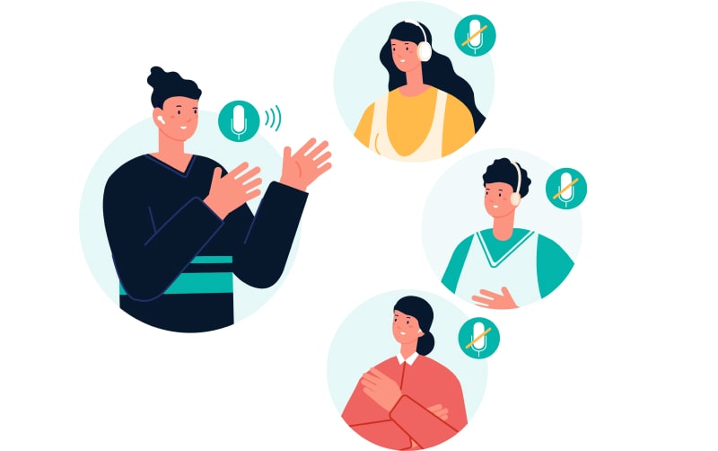 an illustration of a podcast with his listeners on mute