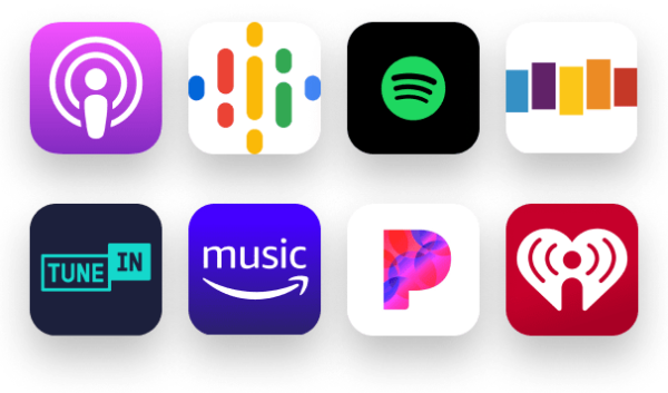 apple podcasts Google podcasts spotify podcasts stitcher podcasts tunein podcasts amazon music pandora iheart radio