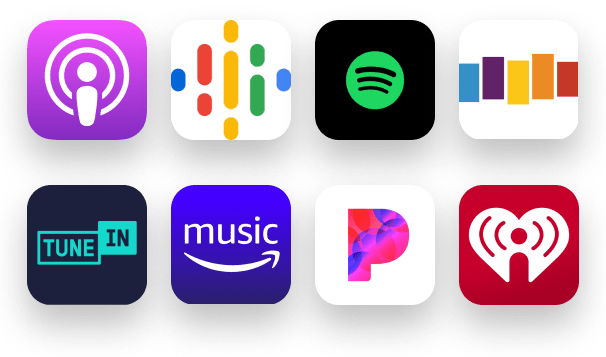 apple podcasts Google podcasts spotify podcasts stitcher podcasts tunein podcasts amazon music pandora iheart radio